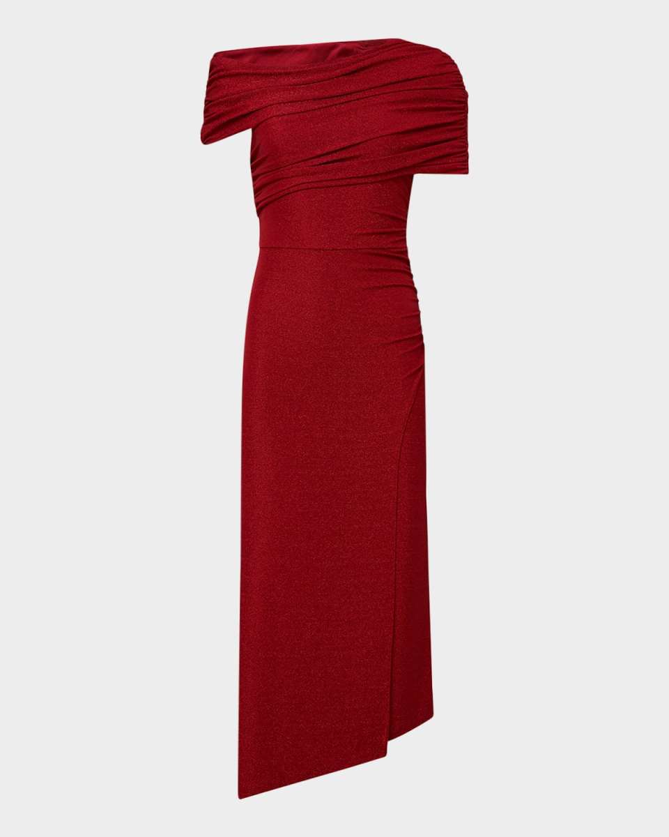 Agustin Ruched Shimmer One-Shoulder Midi Dress